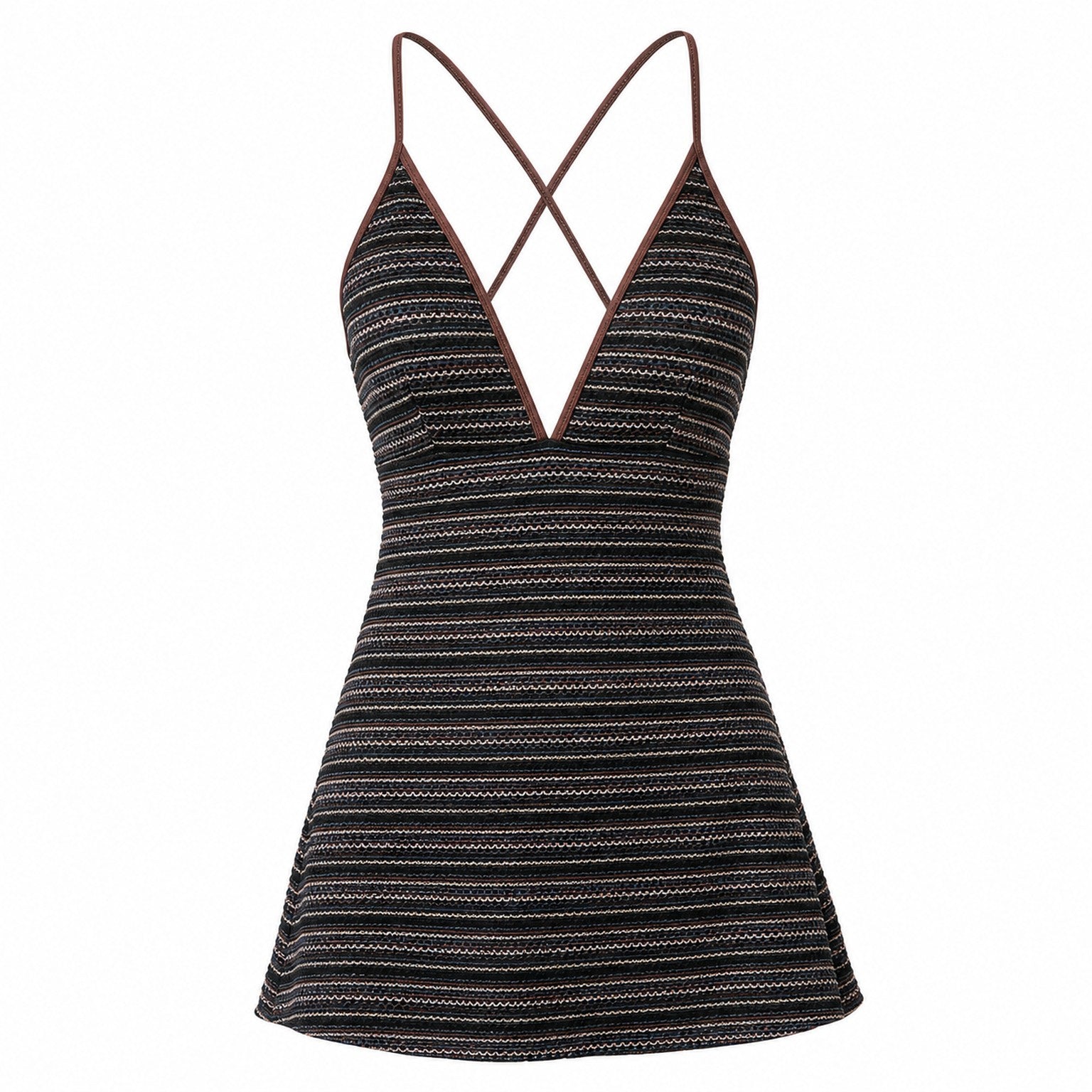 After Dark Stripe Swim Dress ghost mannequin product view on white background