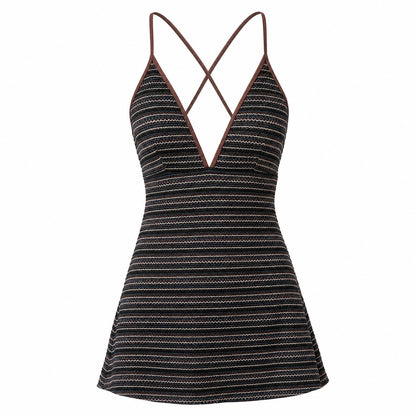 After Dark Stripe Swim Dress ghost mannequin product view on white background