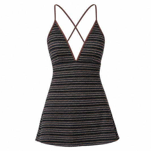 After Dark Stripe Swim Dress ghost mannequin product view on white background