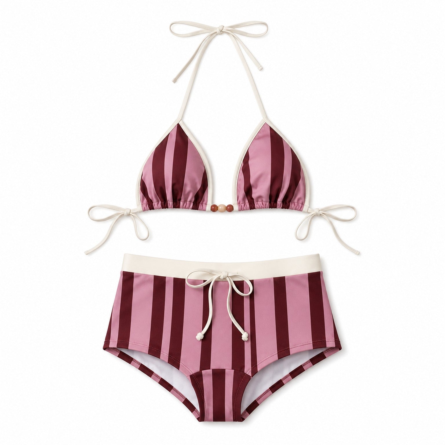 Coast Tempo Berry Stripe Bikini Set close fabric and construction detail