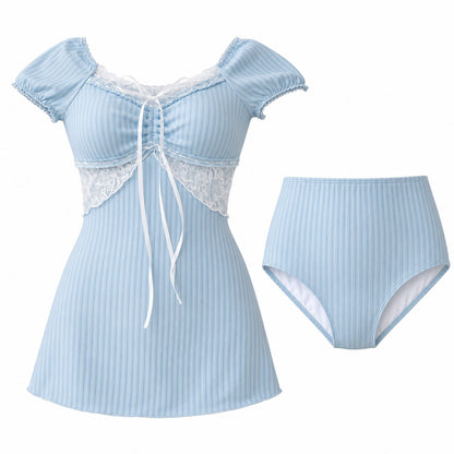 Bluebell Lace Swim Dress Set ghost mannequin product view on white background