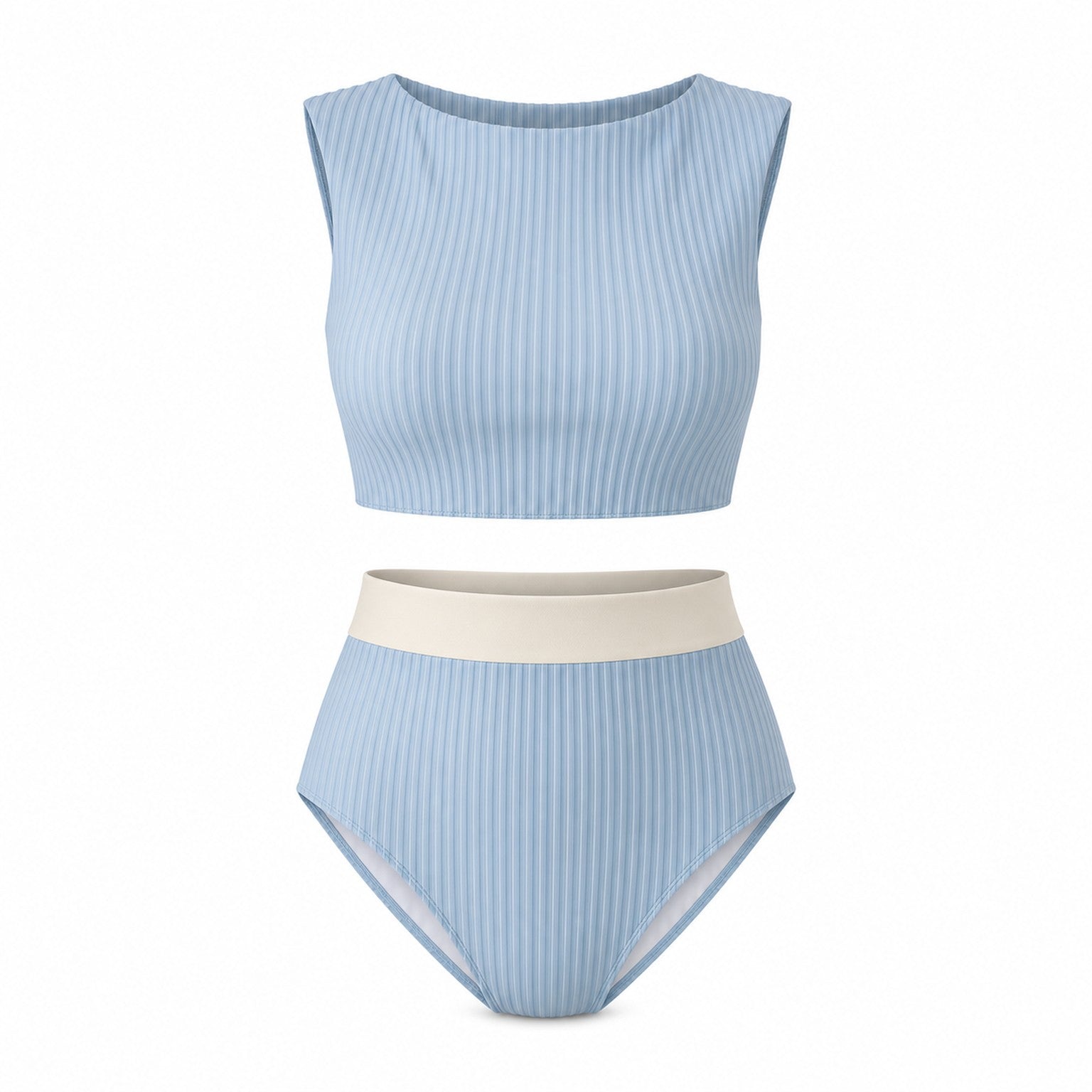 Capri Blue Ribbed Set ghost mannequin product view on white background