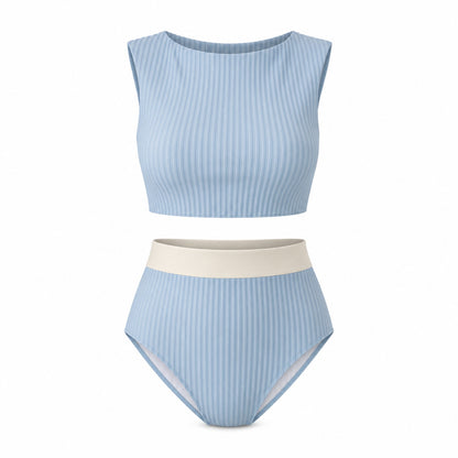 Capri Blue Ribbed Set ghost mannequin product view on white background
