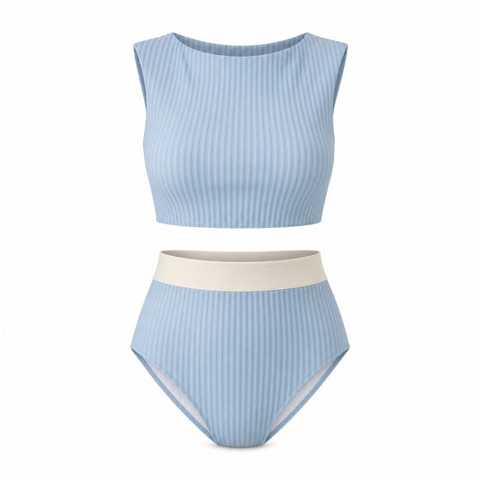 Capri Blue Ribbed Set ghost mannequin product view on white background
