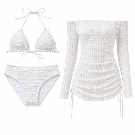 Cloud Knit Three-Piece Set ghost mannequin product view on white background