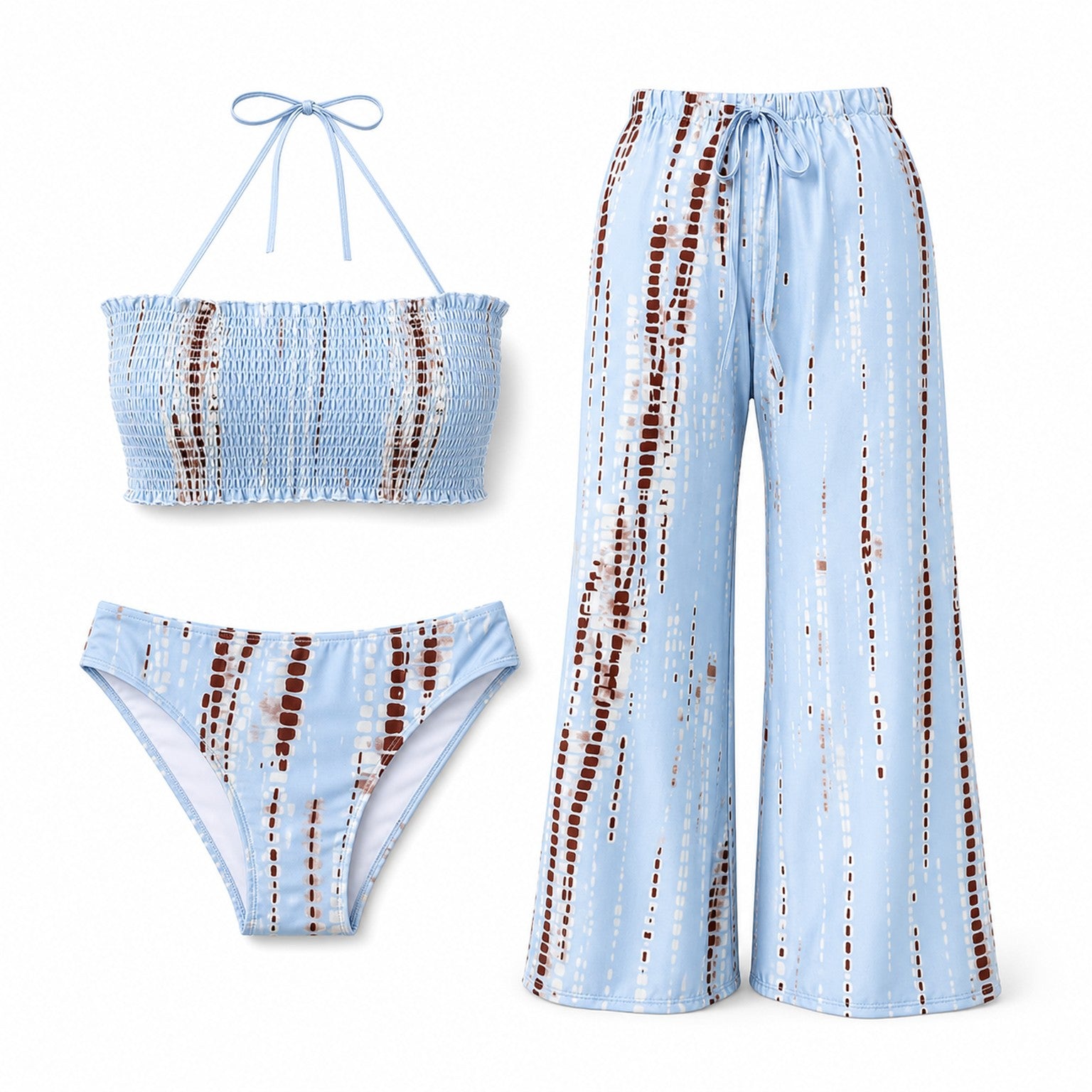 Coconut Blue Three-Piece Set ghost mannequin product view on white background