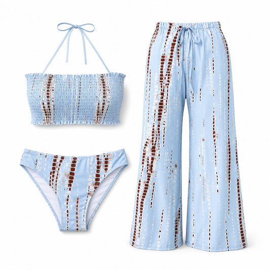 Coconut Blue Three-Piece Set ghost mannequin product view on white background