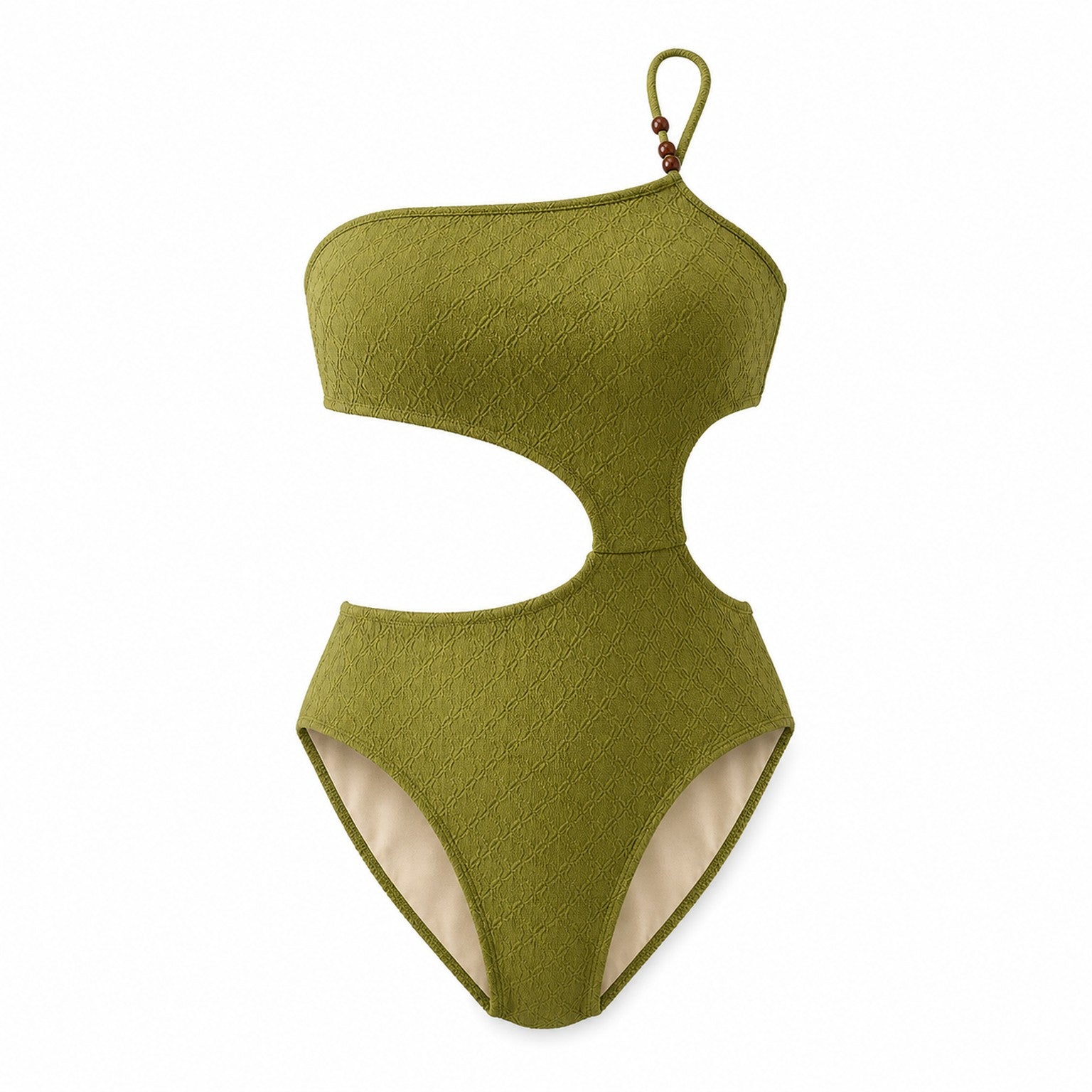Green Tea Cutout One-Piece ghost mannequin product view on white background