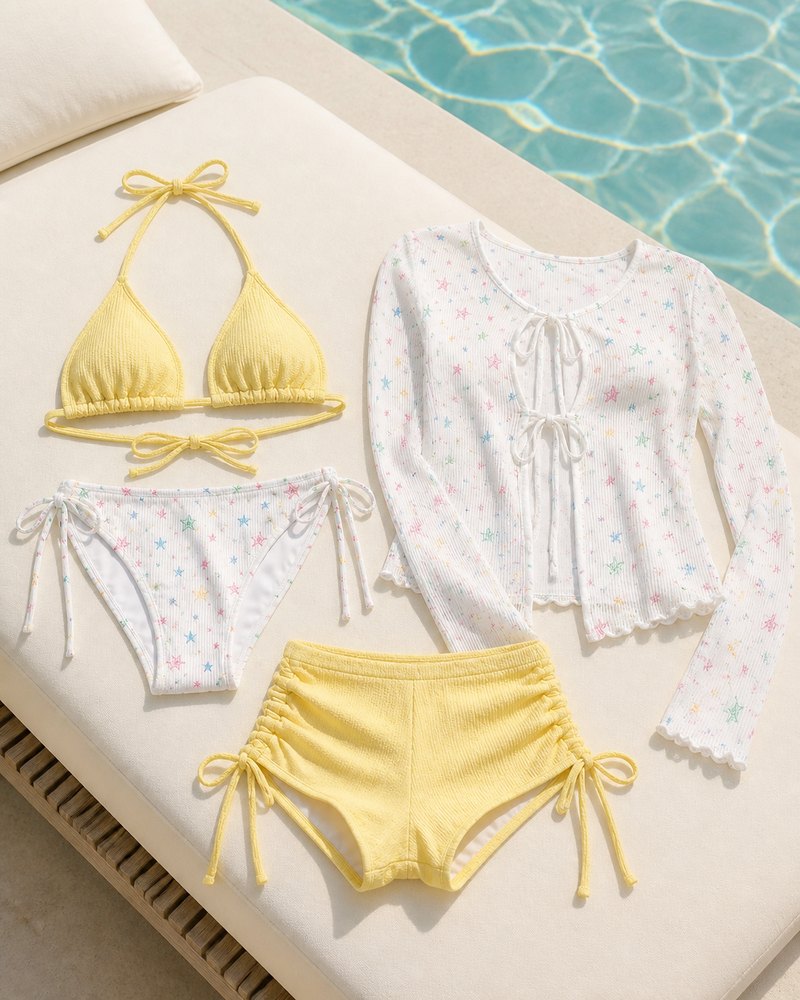 Coast Tempo Lemon Slush Layered Set arranged poolside beside clear blue water