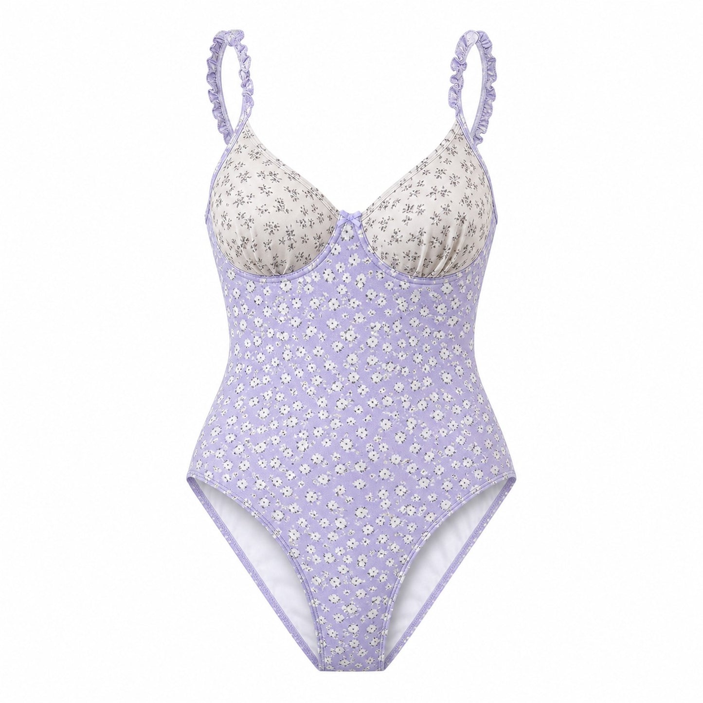 Lilac Hour Floral One-Piece ghost mannequin product view on white background