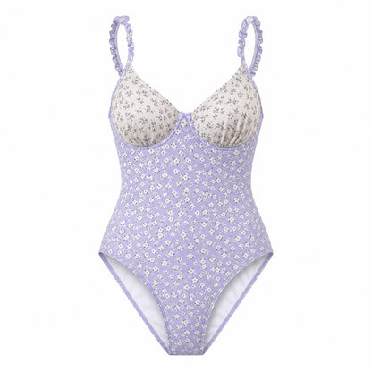 Lilac Hour Floral One-Piece ghost mannequin product view on white background