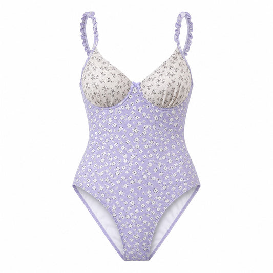Lilac Hour Floral One-Piece ghost mannequin product view on white background