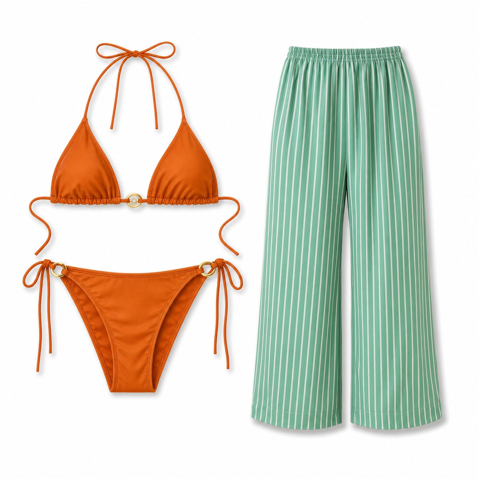 Mint & Mandarin Three-Piece Set ghost mannequin product view on white background