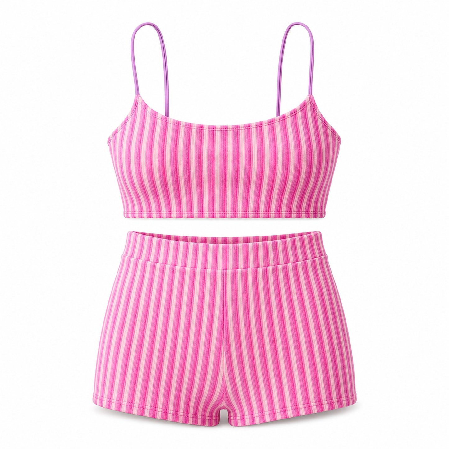 Pink Current Stripe Set ghost mannequin product view on white background