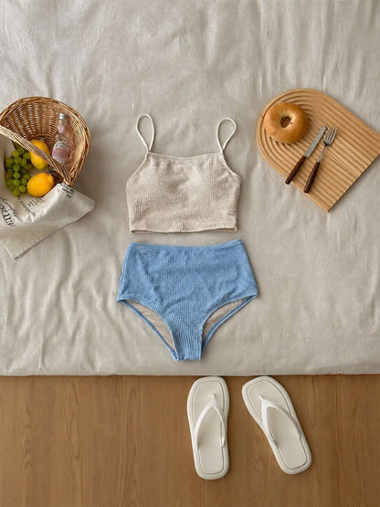 Coast Tempo Saltwater Blue Tank Set in cream and pool blue, flat lay view